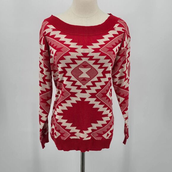 Compania Fantastica Knit Sweater Women's S/M Orange and Cream Southwest Native - Picture 2 of 6